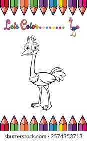 Adorable Ostrich Coloring Page for Kids - Fun and Printable Cartoon Bird Outline for Creative Learning