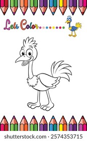 Adorable Ostrich Coloring Page for Kids - Fun and Printable Cartoon Bird Outline for Creative Learning