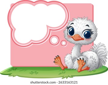 Adorable ostrich sitting with a blank thought bubble