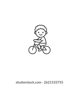 Adorable outline vector illustration of a happy little boy riding a bicycle. Perfect for children's books, educational materials, cycling campaigns, health posters, and other kid-related designs. 