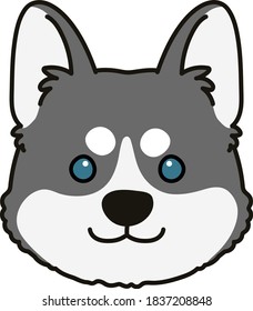 Adorable outlined grey Husky dog front face illustration