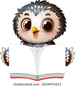 Adorable owl holding an open book, eager to learn