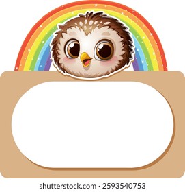 Adorable owl illustration with colorful rainbow background