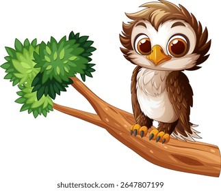 Adorable owl perched on a leafy branch