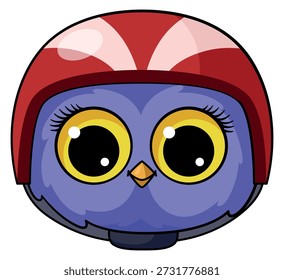Adorable búho en casco rojo. Búho bebé activo