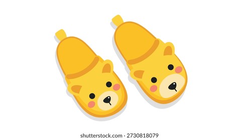 Adorable pair of bright yellow plush slippers featuring cute bear faces and pink cheeks for children or fans of fun and cozy footwear.