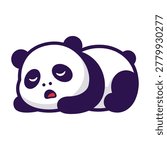 Adorable panda bear lying down sleeping on ground with eyes closed and mouth open in relaxed mood