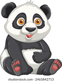 Adorable panda with big eyes sitting happily