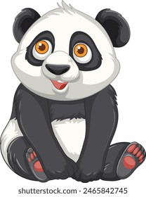 Adorable panda with big eyes sitting happily