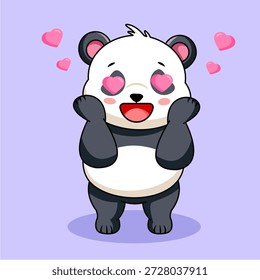 Adorable Panda Character Falling in Love with Heart Eyes and Floating Hearts Vector Illustration