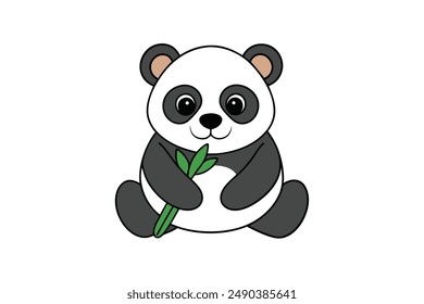 Adorable Panda comiendo Ilustración vectorial de bambú