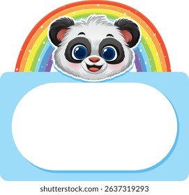 Adorable panda face with colorful rainbow arch