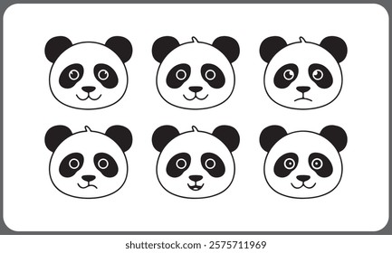 Adorable Panda Face Vector Set - Cute Minimalist Black and White Icons for Logos and Graphics