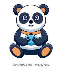 Adorable Panda Gaming Vector Icon Illustration