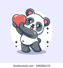 Adorable panda is giving hearts cartoon