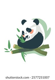 Adorable panda sosteniendo bambú, Ilustración vectorial 