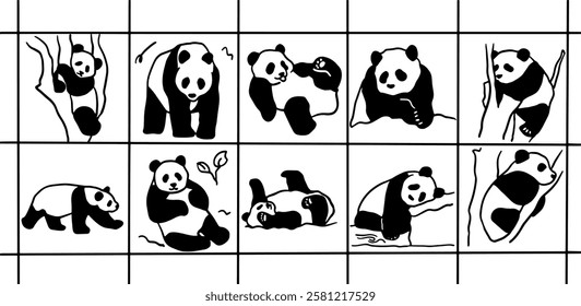 Adorable Panda Illustration Set: Hand-Drawn Minimalist Clipart