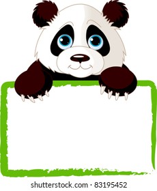 Adorable  Panda Looking Over A Blank Sign