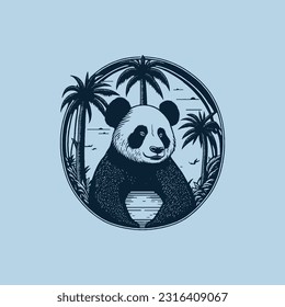 Adorable Panda mascot retro illustration, puppy logo emblem