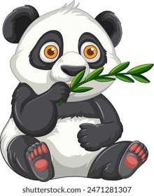Adorable panda munching on green bamboo