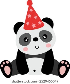 Adorable panda con sombrero de fiesta en la cabeza