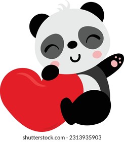 Adorable panda with red heart
