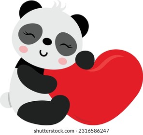 Adorable panda with red heart
