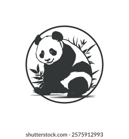 Adorable Panda Silhouette in Perfect Circle