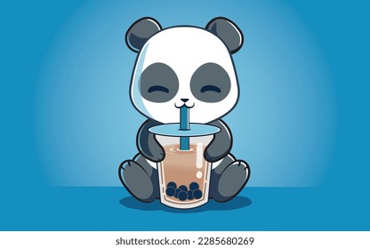 Adorable Panda Sipping on a Colorful Milkshake - AI vector illustration. This cute and whimsical image depicts a lovable panda bear enjoying a sweet and delicious milkshake. 