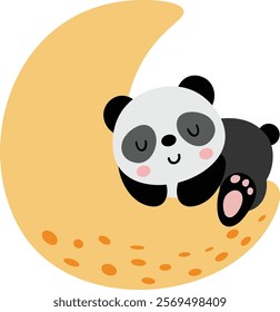Adorable panda sleeping on moon

