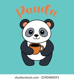 Adorable panda vector illustration with a coffee mug. Great for kids' designs