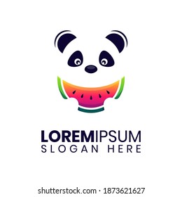Adorable panda Watermelon logo template