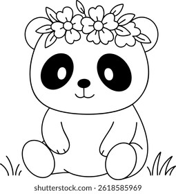 Adorable pandas with flower crown and sunflower