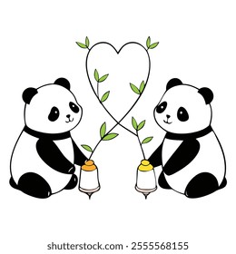 Adorable Pandas Valentine vector Illustration.