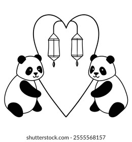 Adorable Pandas Valentine vector Illustration.