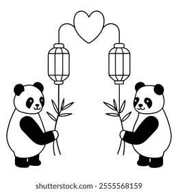 Adorable Pandas Valentine vector Illustration.