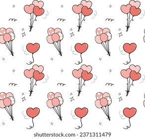 Adorable pastel balloon doodle patterns seamless isolated on white background, perfect for festive occasions. Ideal for children's birthdays, paper wraping, wall paper, festive background.