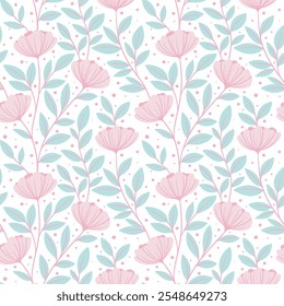 Adorable patrón floral pastel, impresión de flores de Vector repetida sin costuras, lindo diseño de azulejos de fondo de primavera o verano