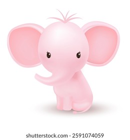 Adorable pastel pink baby elephant flat color vector character. Exotic animal with big floppy ears lovely illustration on white background