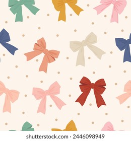 adorable pastel ribbon bow hand drawn seamless pattern vector illustration for invitation greeting birthday party celebration wedding card poster banner textile wallpaper paper wrap background