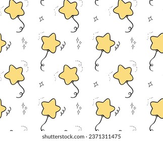 Adorables estampados de doodle en globo de estrella pastel perfectamente aislados en fondo blanco, perfecto para ocasiones festivas. Ideal para cumpleaños de niños, envoltura de papel, papel mural, fondo festivo.