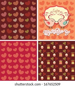 Adorable pattern set for Valentine's day with birds and hearts