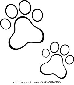 Adorable paw print illustrations of animals like dogs and cats for use in icons and illustrations