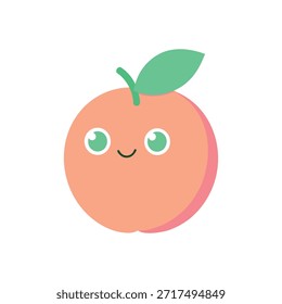 Adorable peach character with cute face neon coral and mint flat vector style perfect for kids designs stickers and charming illustrations