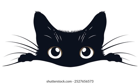 Adorable Peeking Black Cat Illustration Isolated on white background