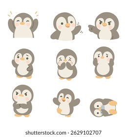Adorável pinguim Doodle Vetor Coleção animal