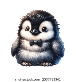 Adorable Penguin Standing Dynamically in Watercolor Concept