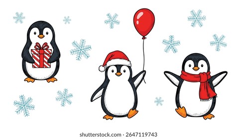 Adorável pinguim inverno Wonderland Festa cena de férias cheio de alegria e alegria