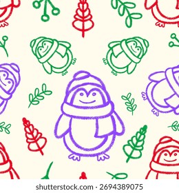 Diseño de patrón sin fisuras de pingüinos adorables
