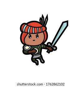 The adorable Persian warrior holding a sword ready for war, good for stickers, cartoons, paintings, print, t shirt design